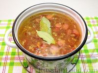 Сырный суп с копчёными колбасками, картофелем и рисом